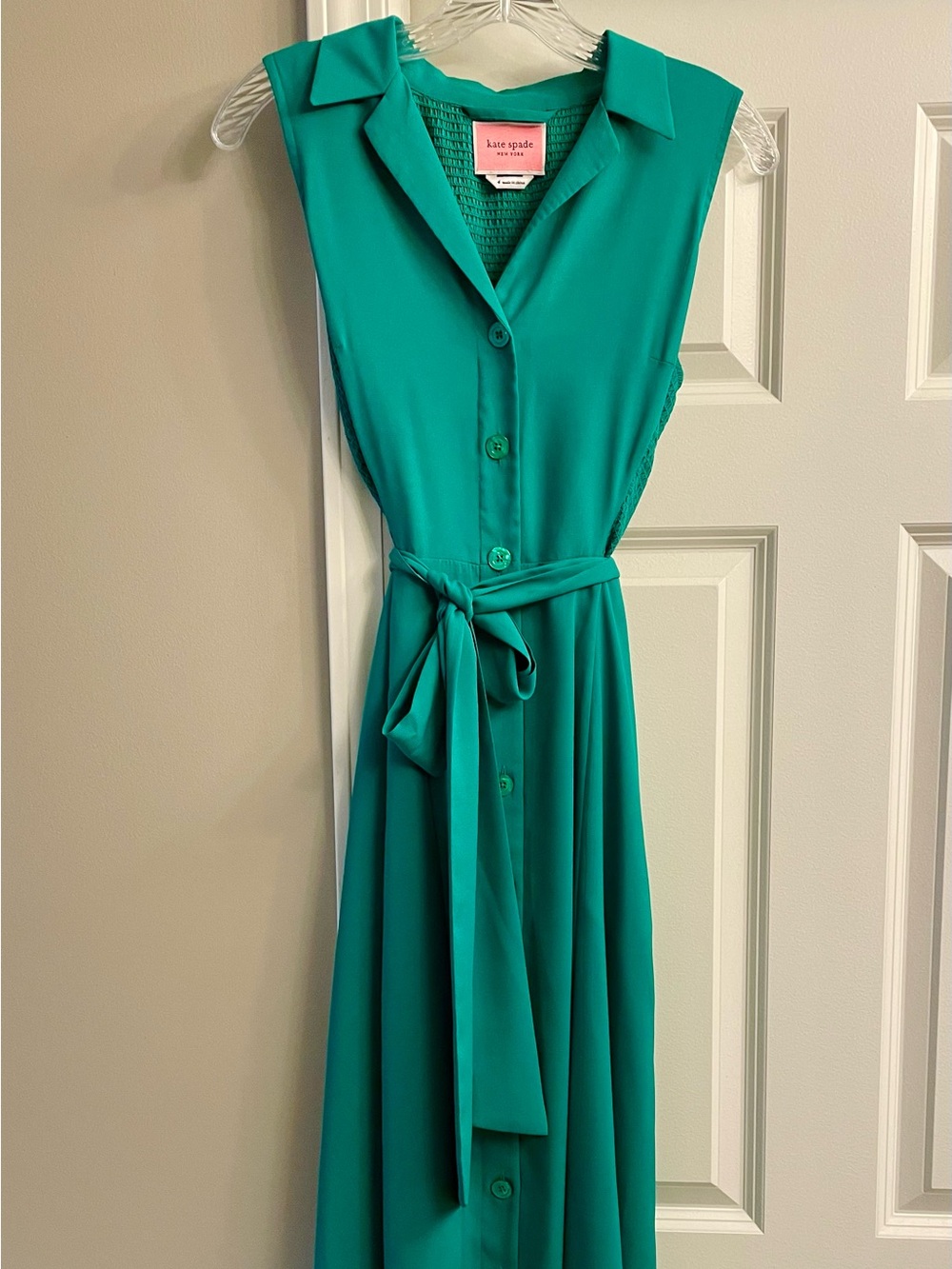 Kate Spade Green Button-Front Dress with Tie Waist